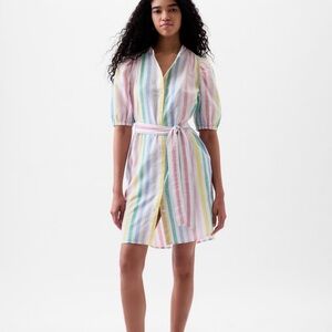 BRAND NWT Gap Linen-Cotton Puff Sleeve Mini Shirtdress